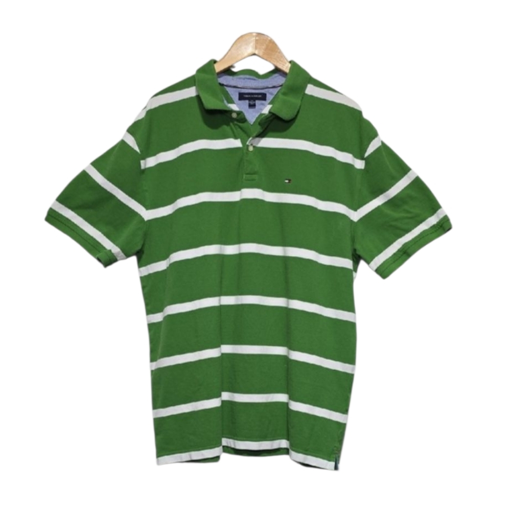 Tommy Hilfiger Men's Polo in Green and White Stripes